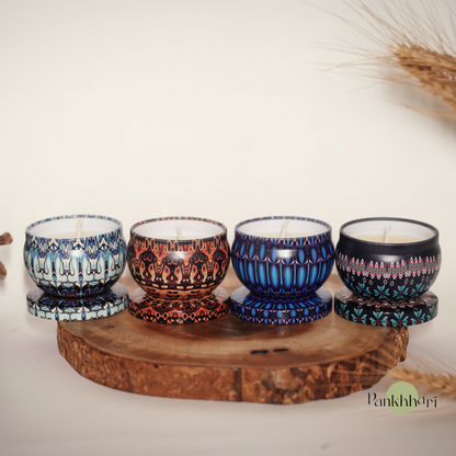 Boho Set of 4 Tin Candles (Multicolour)