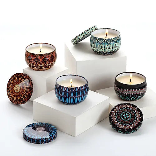 Boho Set of 4 Tin Candles (Multicolour)