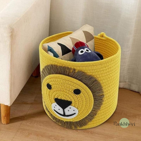 Lion Face Fringe Cotton Rope Multipurpose Basket For Kids