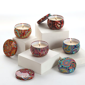 Boho Set of 4 Tin Candles (Multicolour)