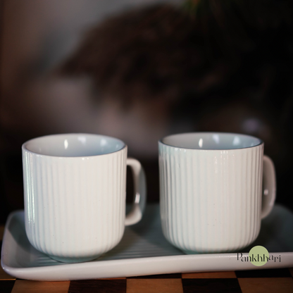 Stripped Ceramic Mugs with Tray Set