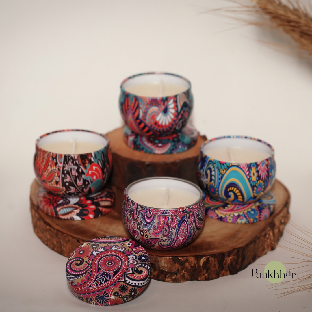 Boho Set of 4 Tin Candles (Multicolour)