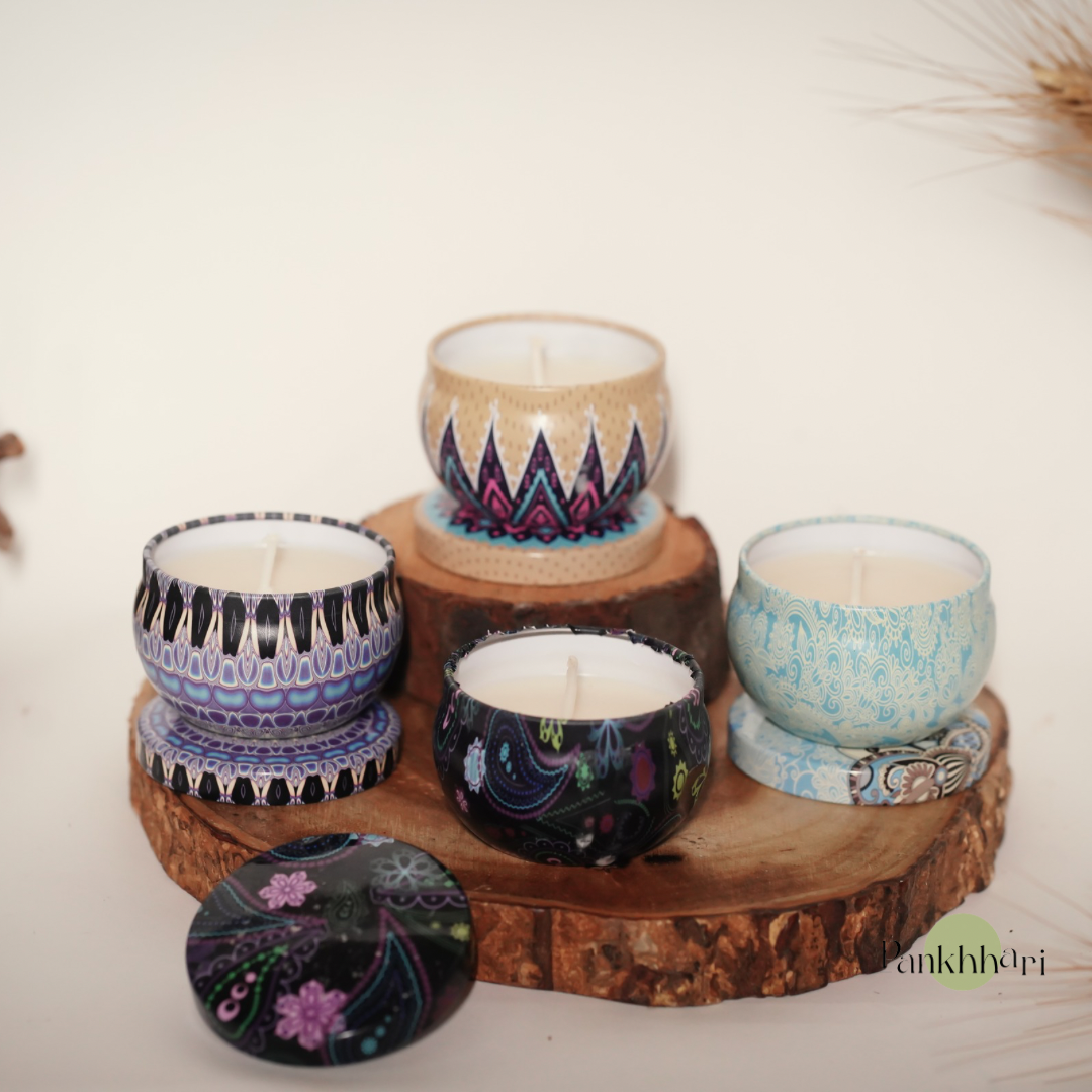 Boho Set of 4 Tin Candles (Multicolour)