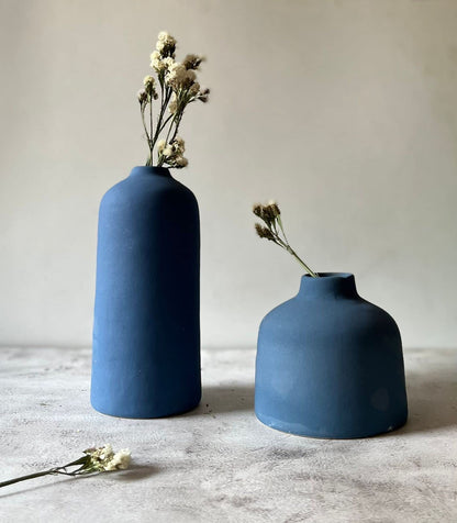 Persian Earthy Ceramic Vase -Blue Set of 2