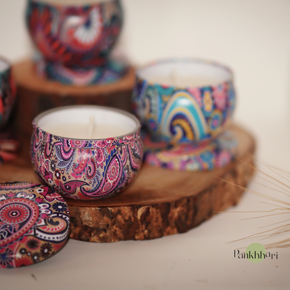 Boho Set of 4 Tin Candles (Multicolour)