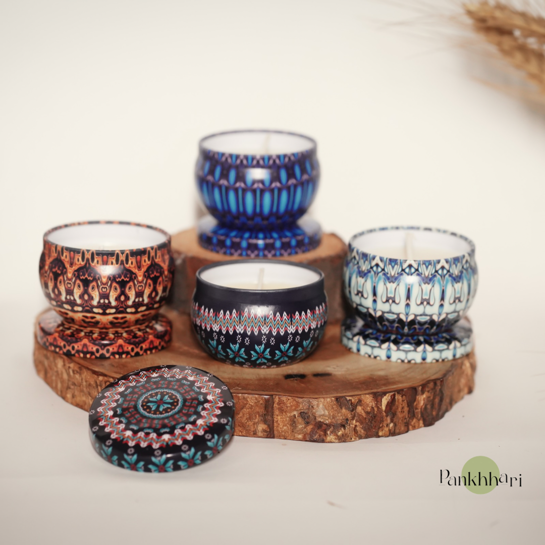 Boho Set of 4 Tin Candles (Multicolour)