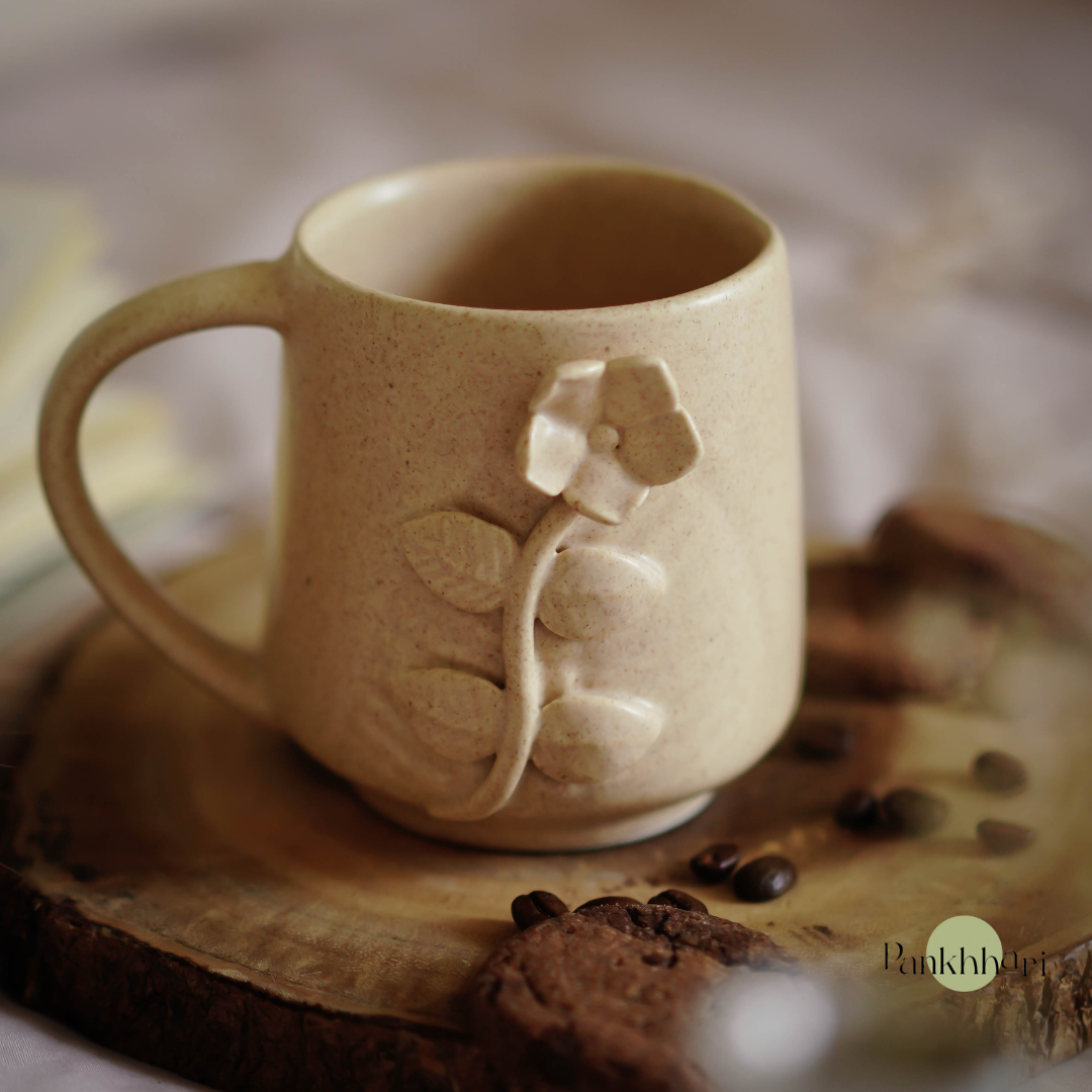 3D Beige Flower Mug