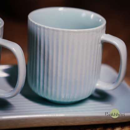 Stripped Ceramic Mugs with Tray Set