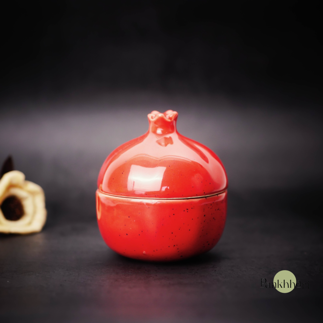 Red Pomegranate Ceramic Container