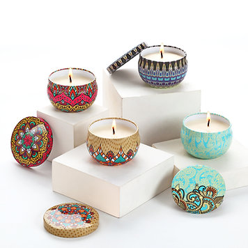 Boho Set of 4 Tin Candles (Multicolour)