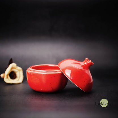 Red Pomegranate Ceramic Container